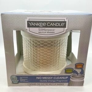 Yankee Candle Scenterpiece Meltcup Warmer Cream Basket Weave + 2 Melt Cups-NEW